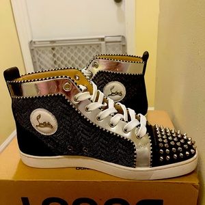 Christian Louboutin Lou Spikes Orlato Flat 'Black Silver'